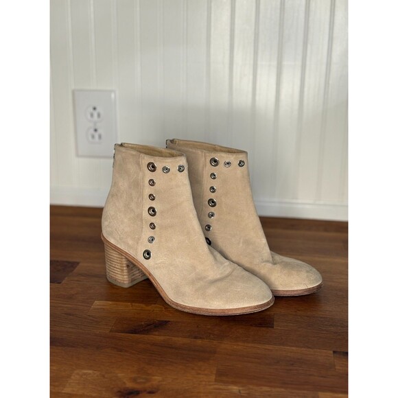 Rag & Bone Willow Grommet Leather Ankle Boots Booties Sand‎ Size 38 8 Tan Beige - Picture 6 of 10